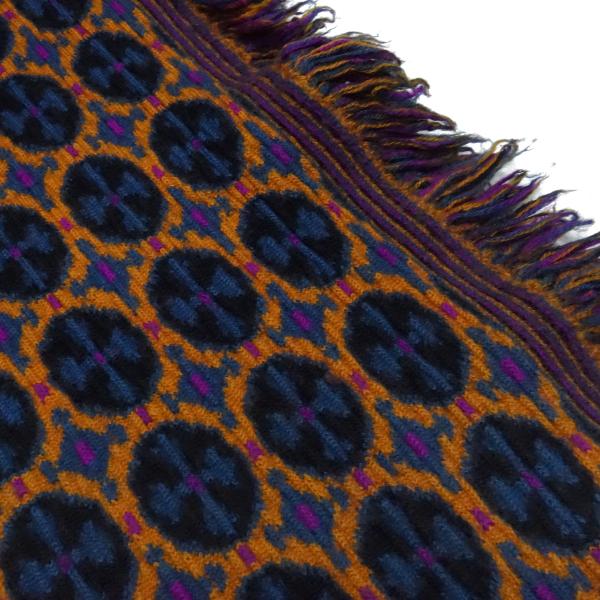 Stoff schwerer Ital. Jacquard Merinostrickstoff Kreise Ornamente orange blau schwarz fuchsia Kleiderstoff Mantelstoff Dekostoff