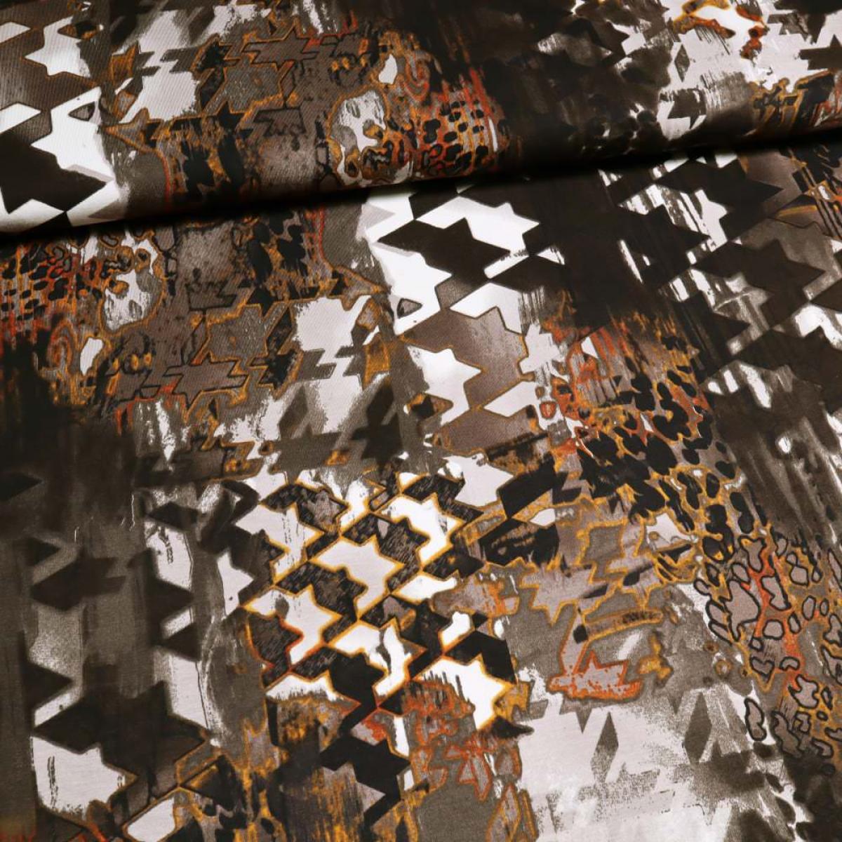 Stoff Viskose Jersey abstrakt Pepita Design braun terracotta wollweiß ocker bunt Kleiderstoff