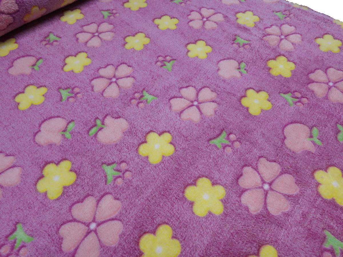 Stoff Microfleece Wellnessfleece Blumen Blüten Äpfel Design fuchsia grün gelb rosa pink Kinderstoff Dekostoff Kleiderstoff