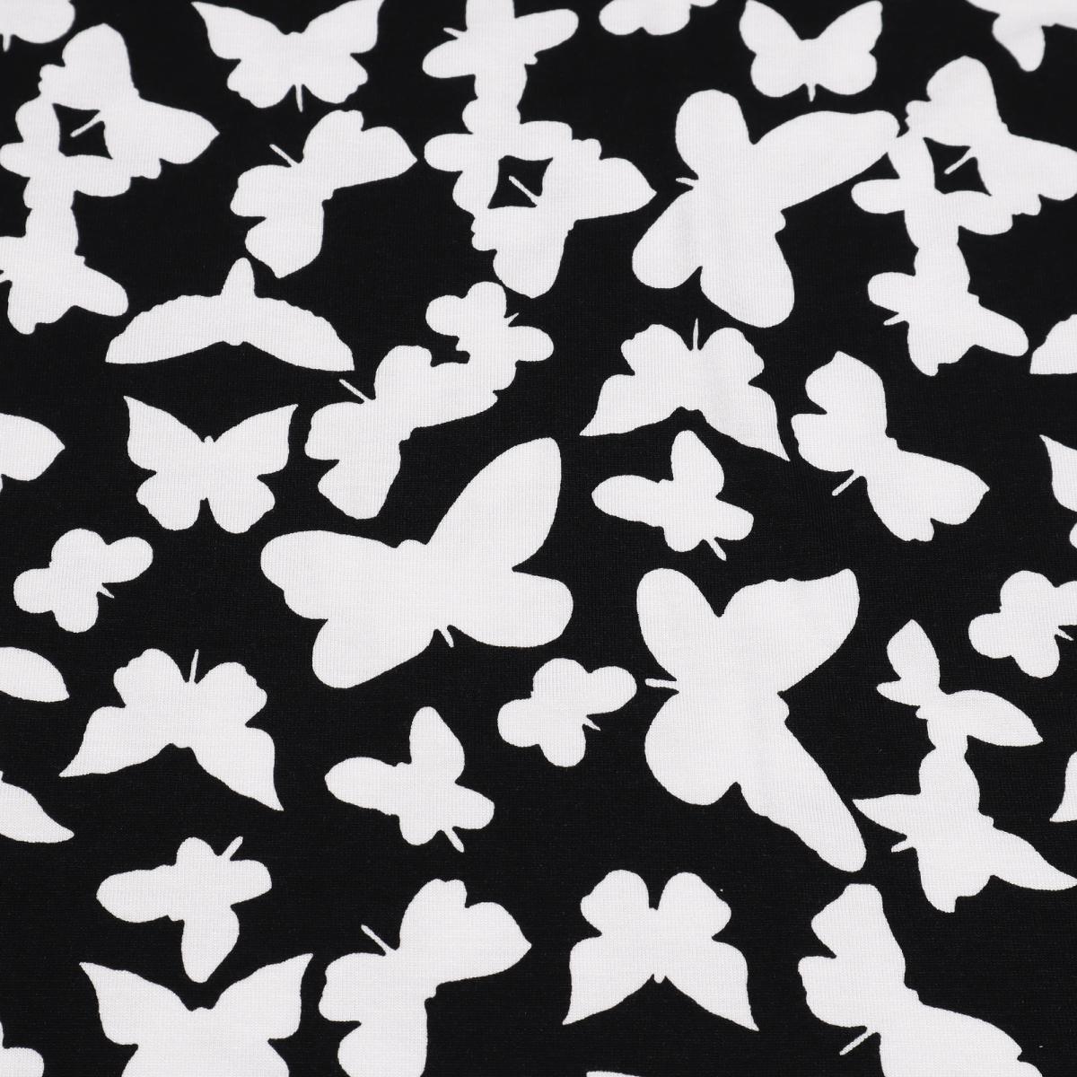 Fabric viscose jersey with butterflies design black white dress fabric children's fabric