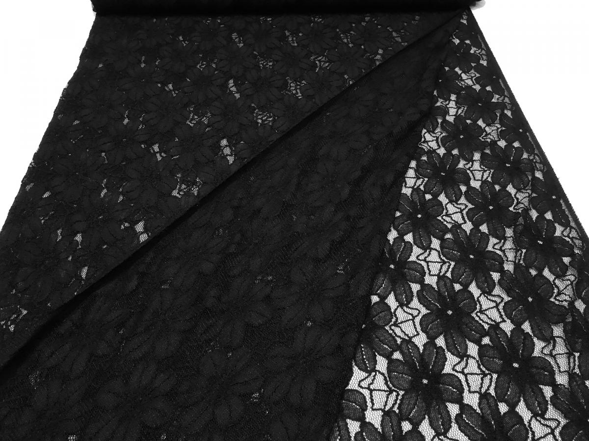 Stoff Spitze Spitzenstoff elastisch mit Blumenmuster schwarz Kleiderstoff Gothic