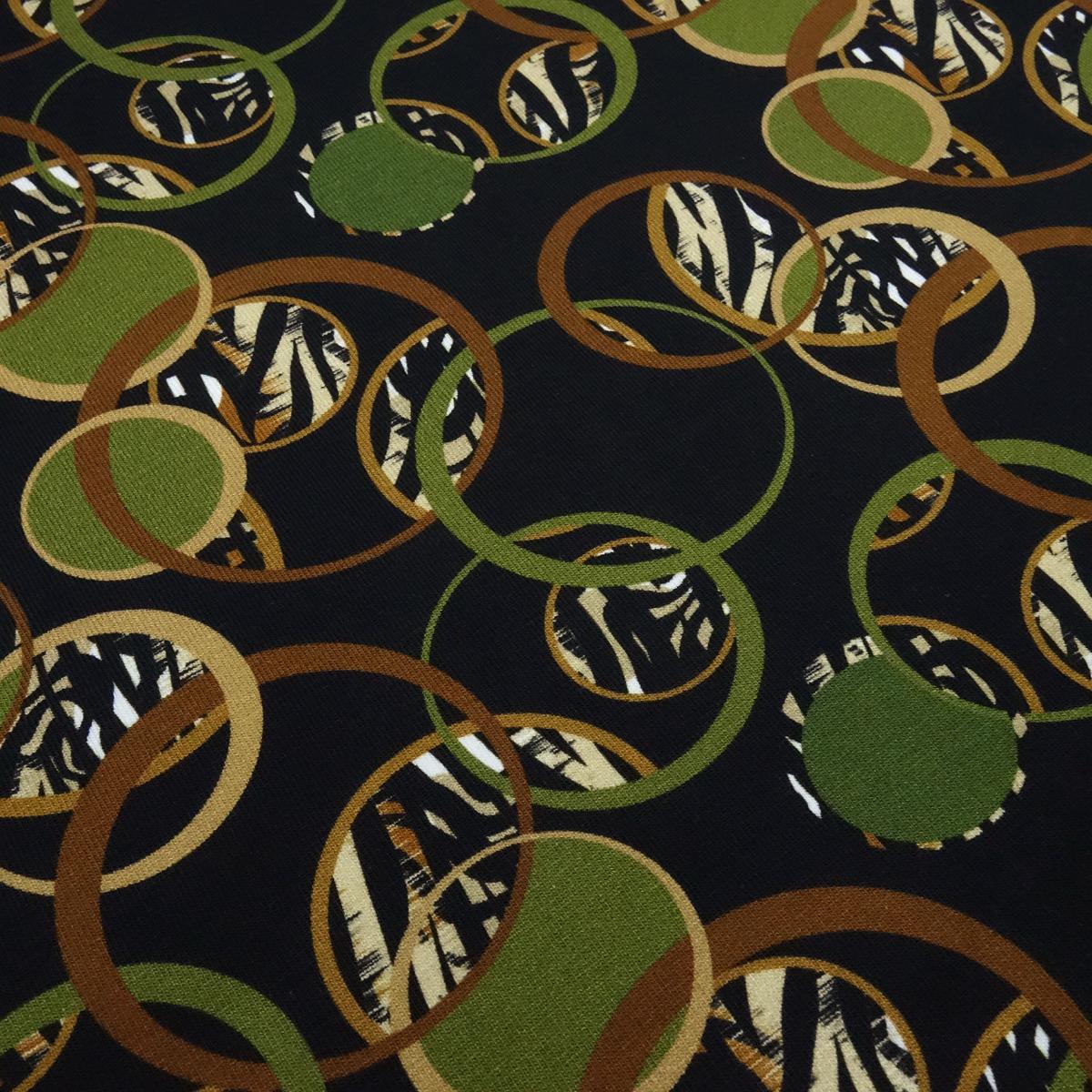 Fabric cotton jersey circles design black olive brown beige dress fabric