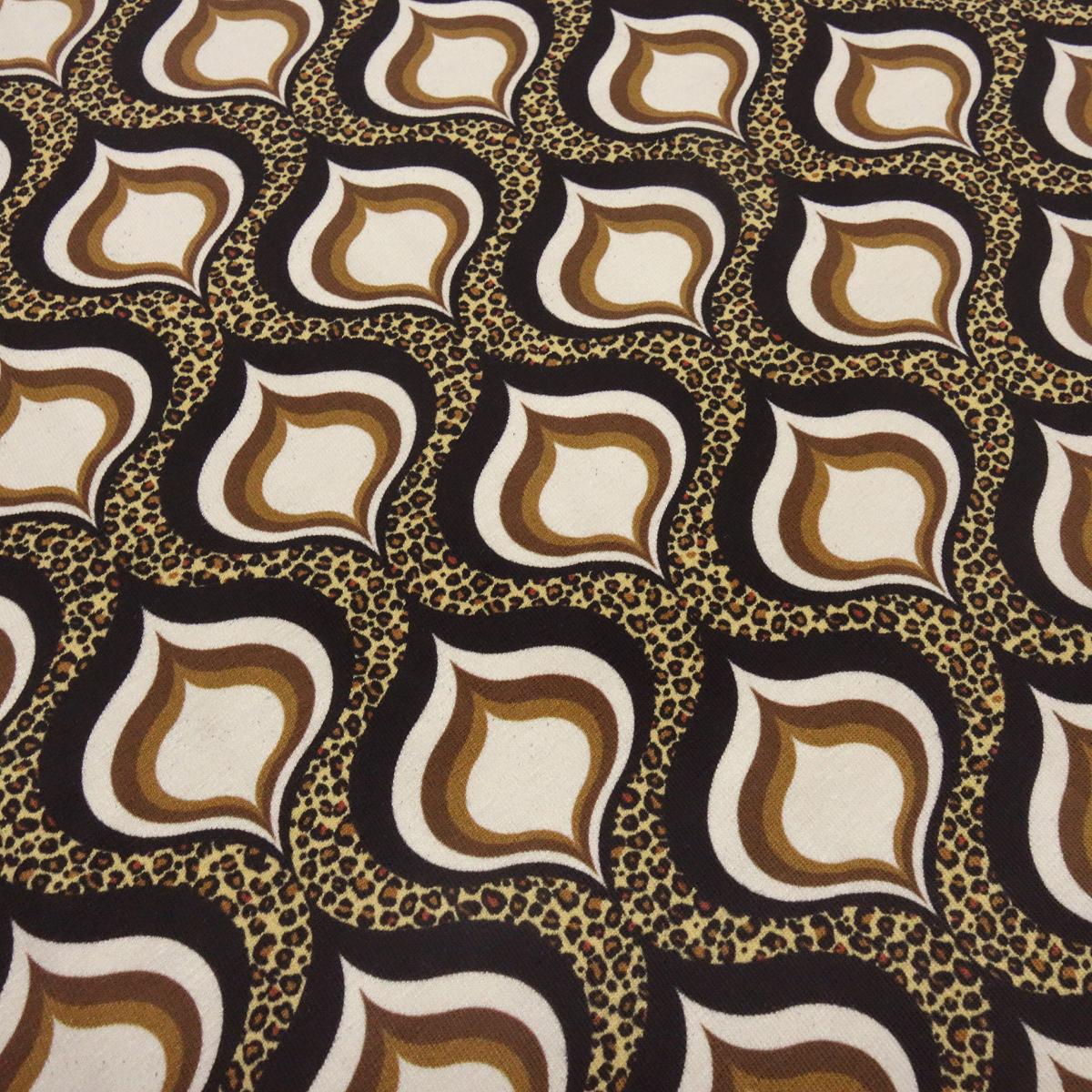 Stoff Baumwolle Jersey mit Leo Tierfellmuster Design Ornamente beige braun sand schwarz Kleiderstoff Kinderstoff