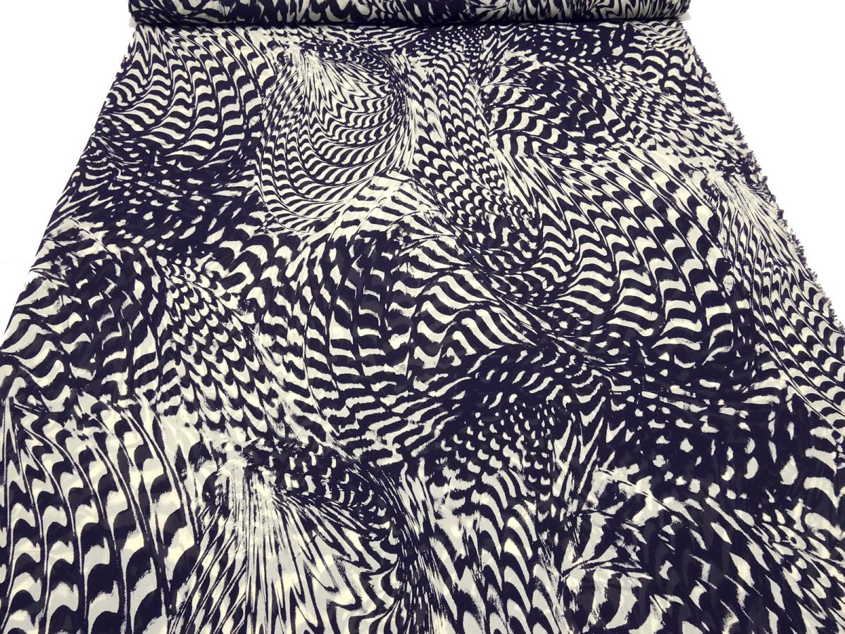Stoff 100% Viskose Chiffon Georgette mit Abstrakt geometrische Muster Design marine-blau vanille-sand Blusenstoff Kleiderstoff