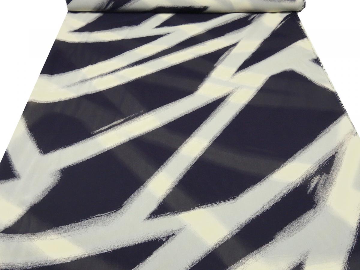 Stoff 100% Viskose Chiffon Georgette mit Abstrakt geometrische Muster Design marine-blau vanille-sand Blusenstoff Kleiderstoff