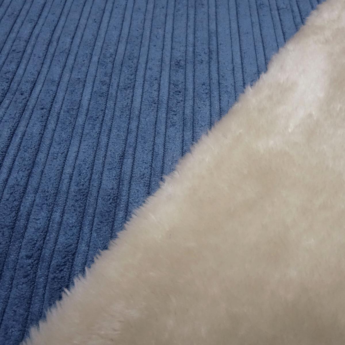 Stoff Cord mit Faux Fellabseite jeans blau Breitcord Jackenstoff Mantelstoff