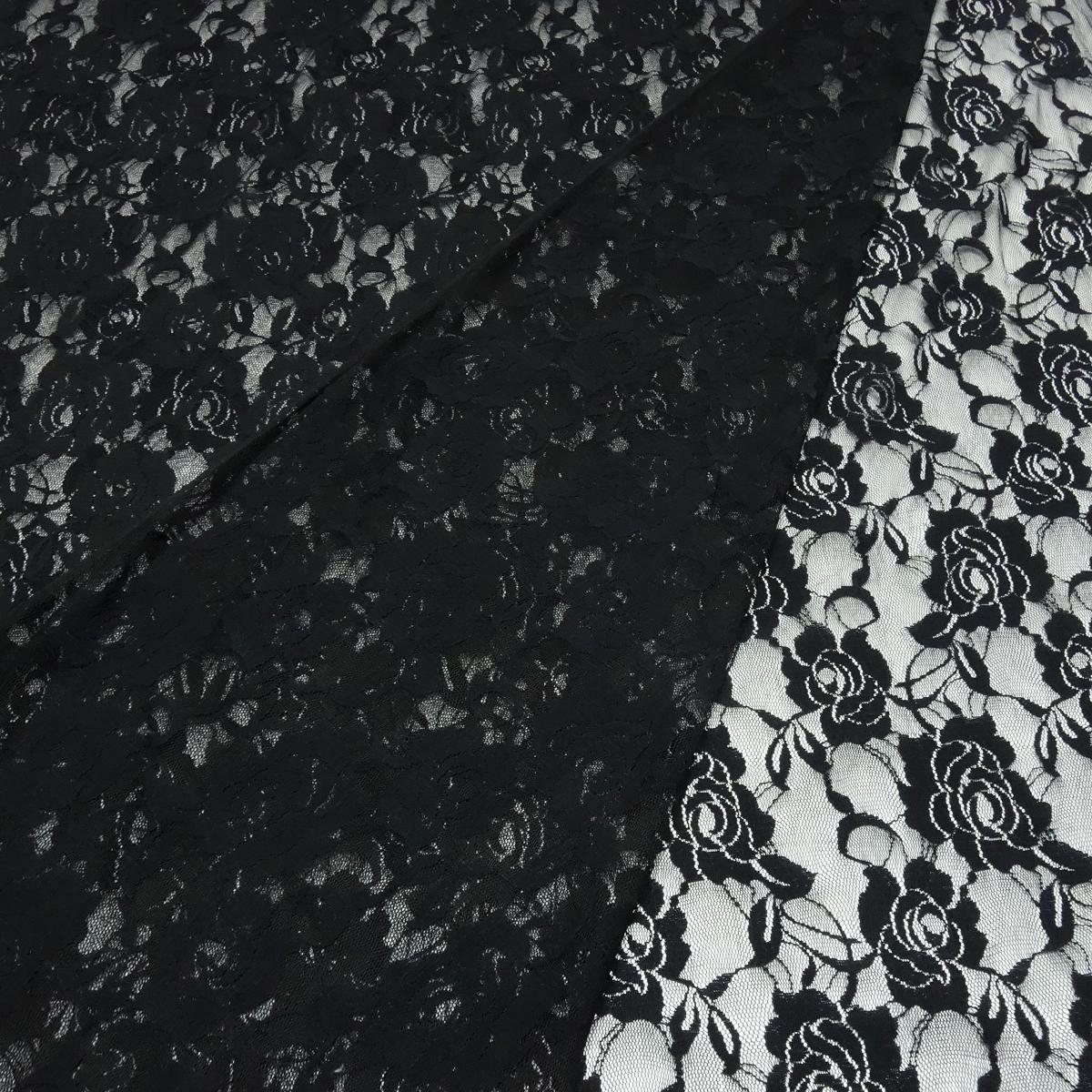 Stoff Bi-Stretch Spitze Spitzenstoff mit Blumenmuster schwarz Kleiderstoff Gothicstoff