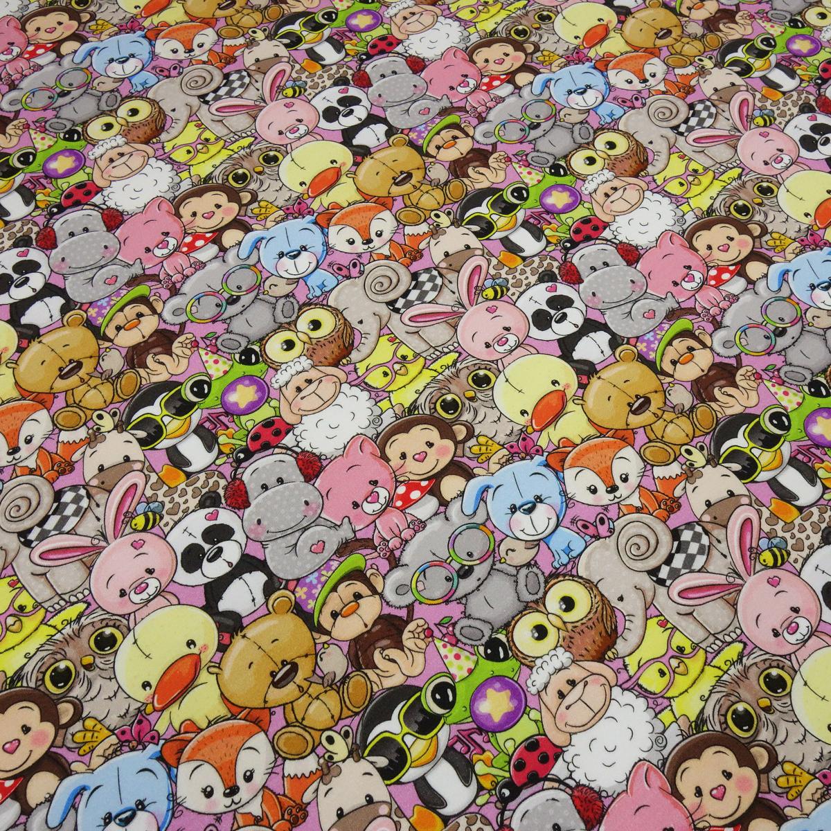 Stoff Baumwolle French Terry Sweatshirtstoff Crazy Animals Tiere multicolor bunt Kleiderstoff Kinderstoff