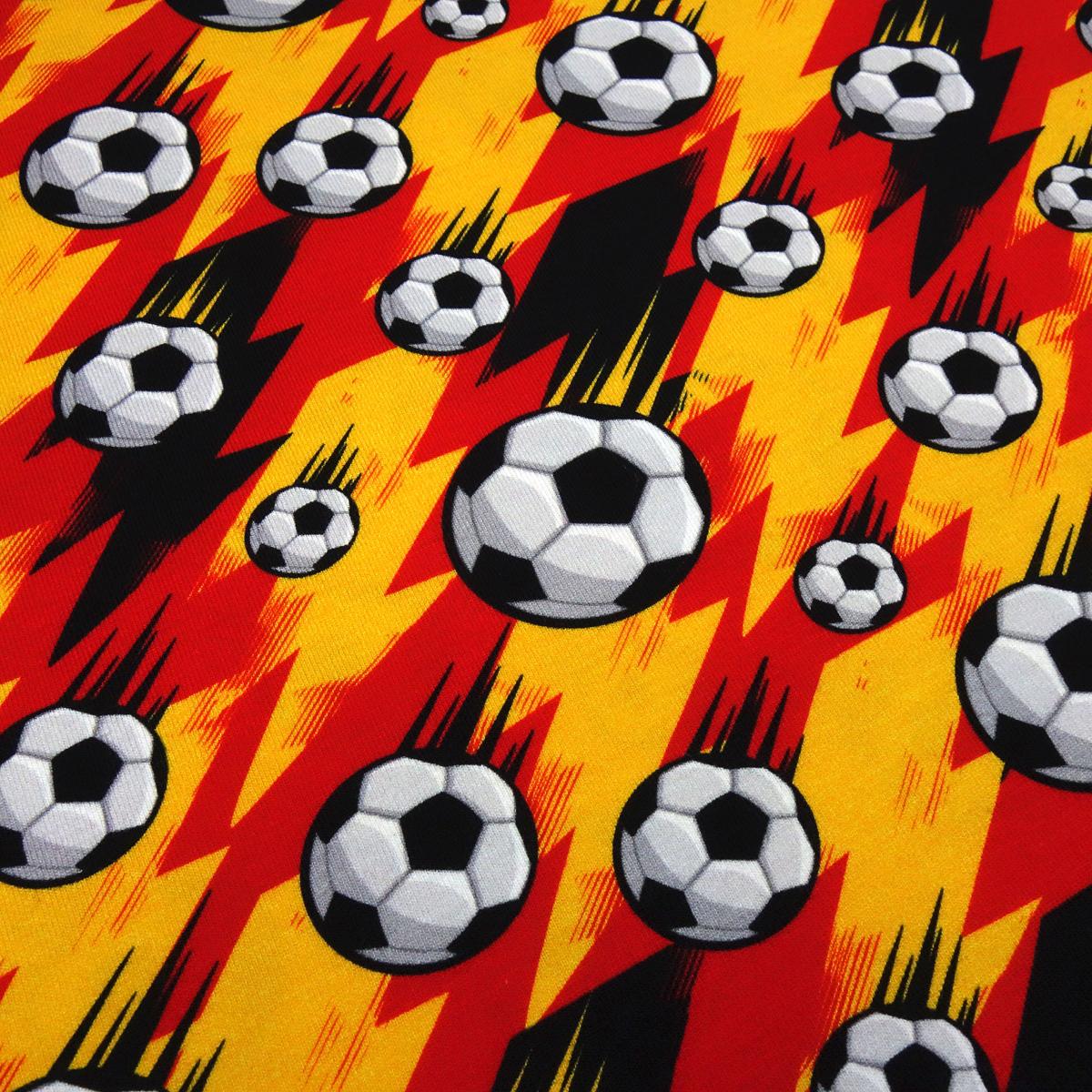 Fabric cotton jersey football soccer design black red gold white children's fabric dress fabric