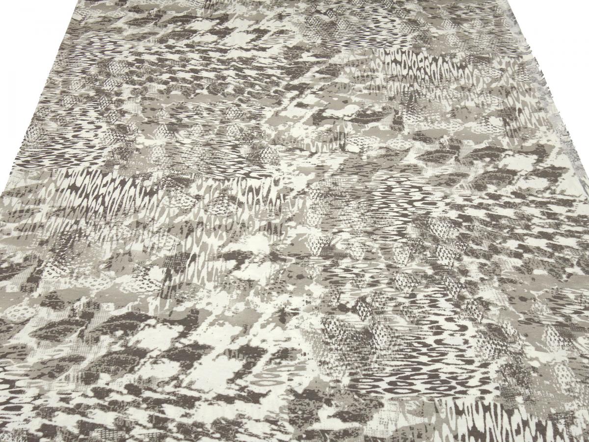 Stoff Viskose Jersey mit abstrakten Mustermix Design wollweiss taupé braun Kleiderstoff