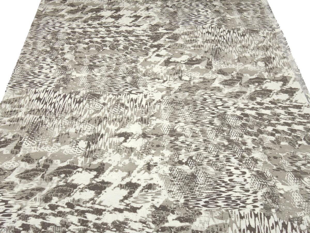 Fabric viscose jersey with abstract pattern mix design wool white taupé brown dress fabric