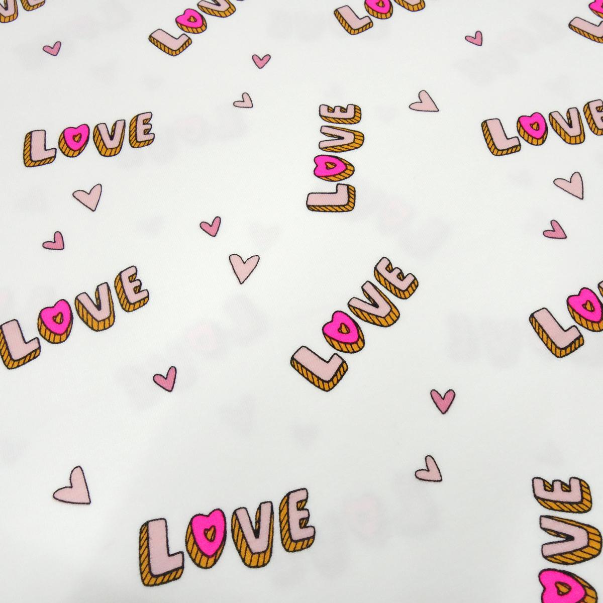 Fabric cotton jersey neon love hearts design white pink neon pink colorful dress fabric children's fabric