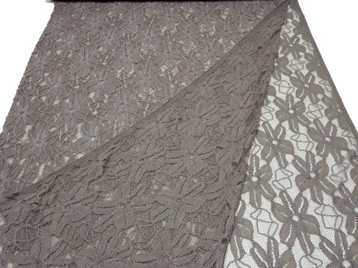 Stoff Bi-Stretch Spitze Spitzenstoff mit Blumenmuster taupé braun Kleiderstoff