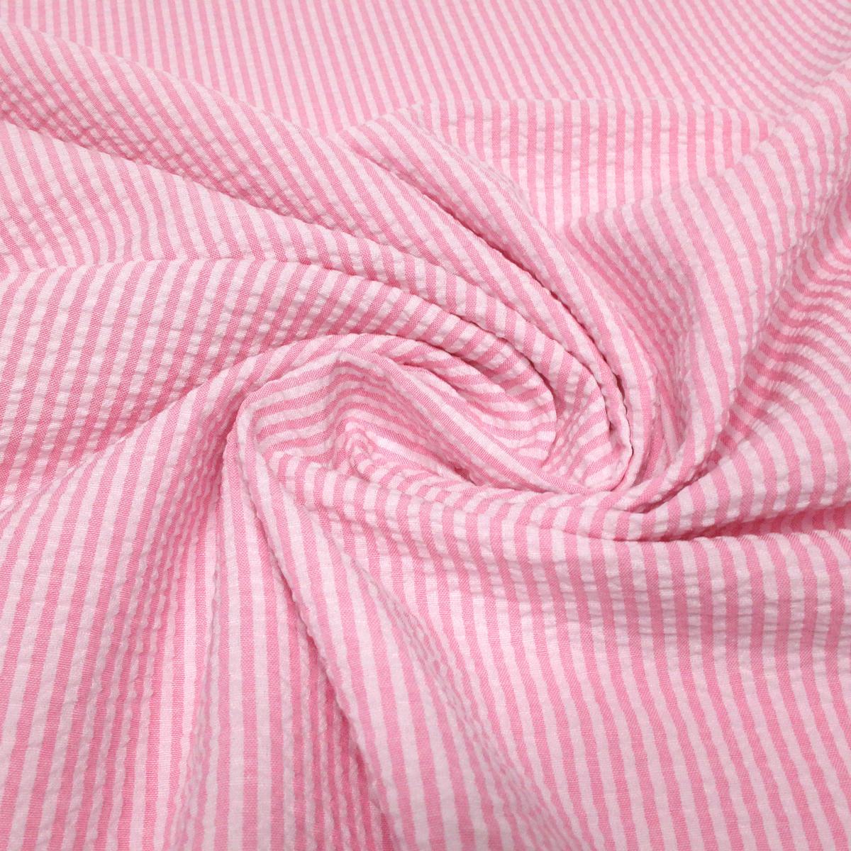 Cotton seersucker fabric pink and white striped blouse and dress fabric