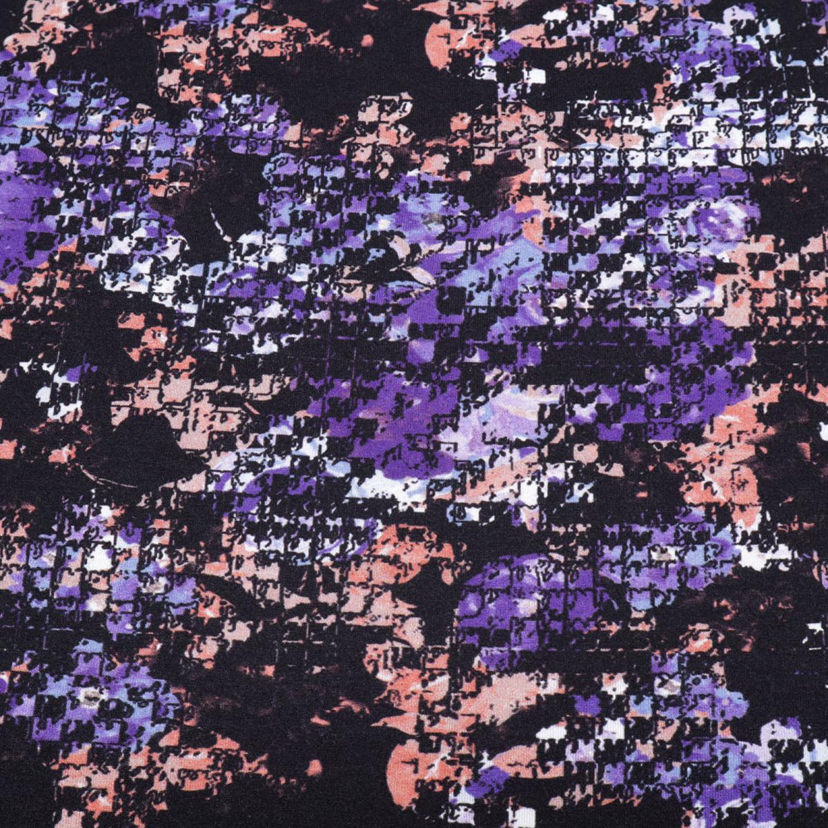 Fabric viscose jersey with abstract design purple black salmon blue white dress fabric