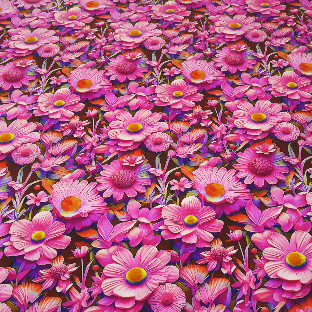 Stoff Viskose Jersey mit Blumenmuster Blüten Design pink rosa orange bunt Kleiderstoff Kinderstoff