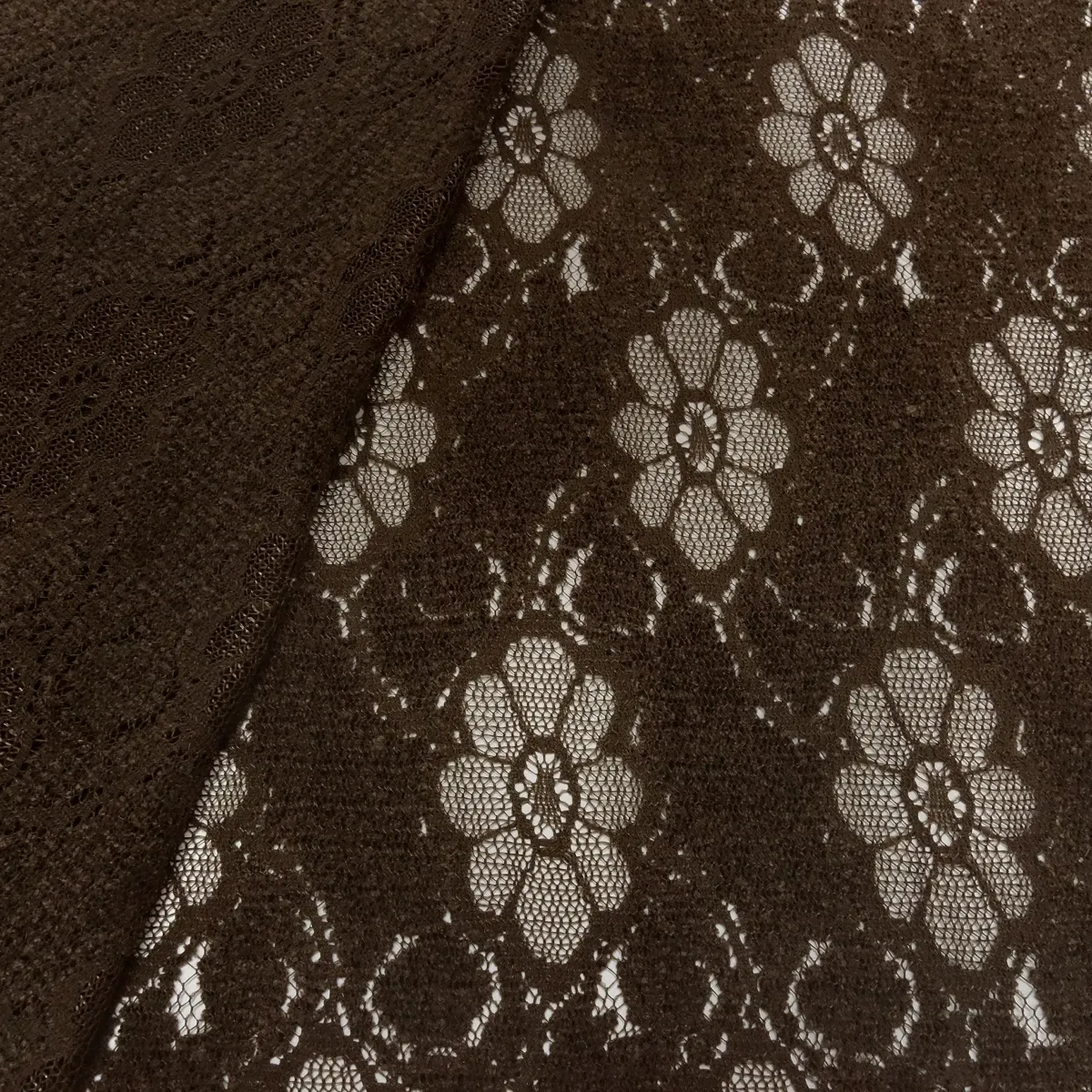 Stoff Spitze Spitzenstoff mit Blumenmuster braun dunkelbraun schoko Kleiderstoff