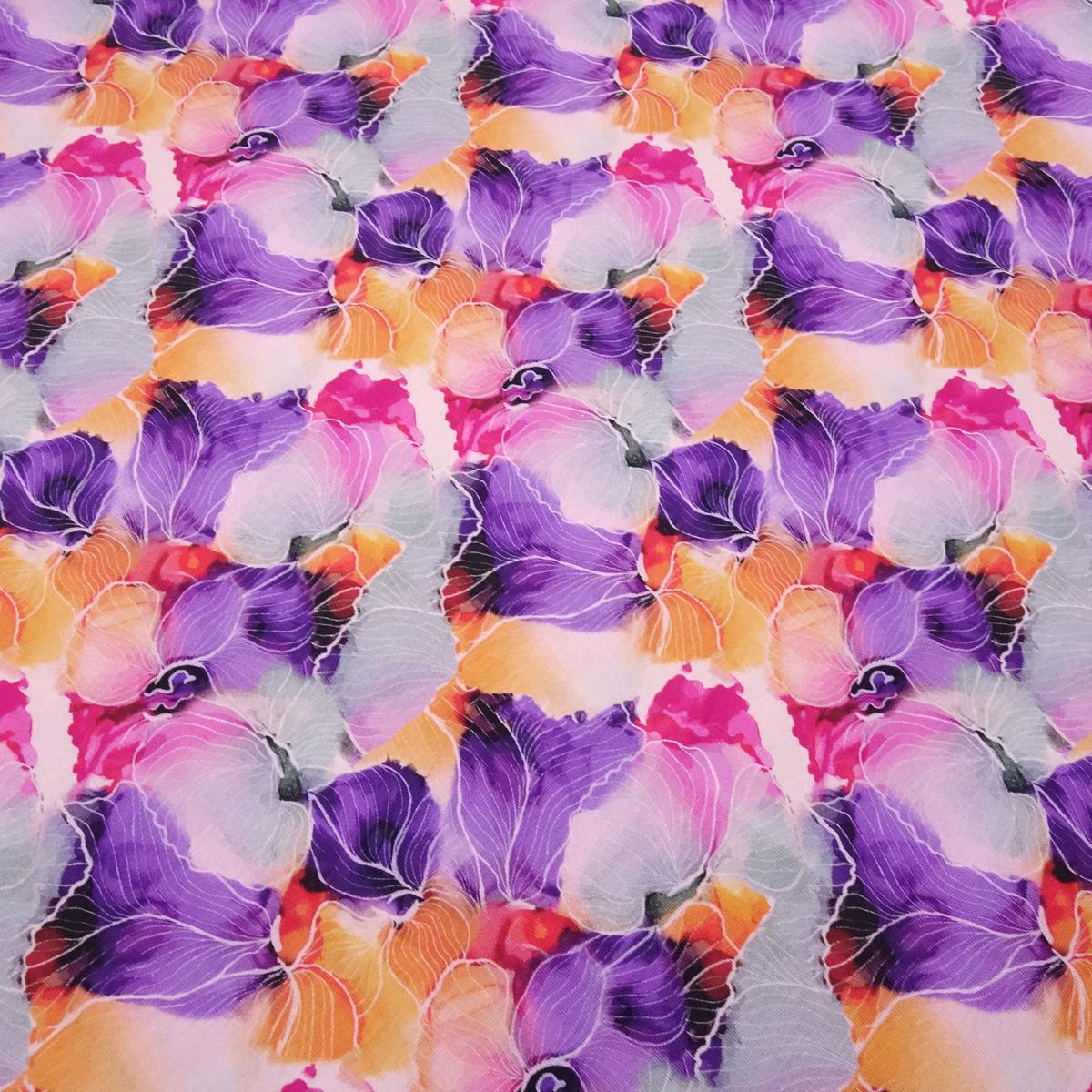 Fabric cotton jersey flower design purple orange pink pink colorful dress fabric children's fabric
