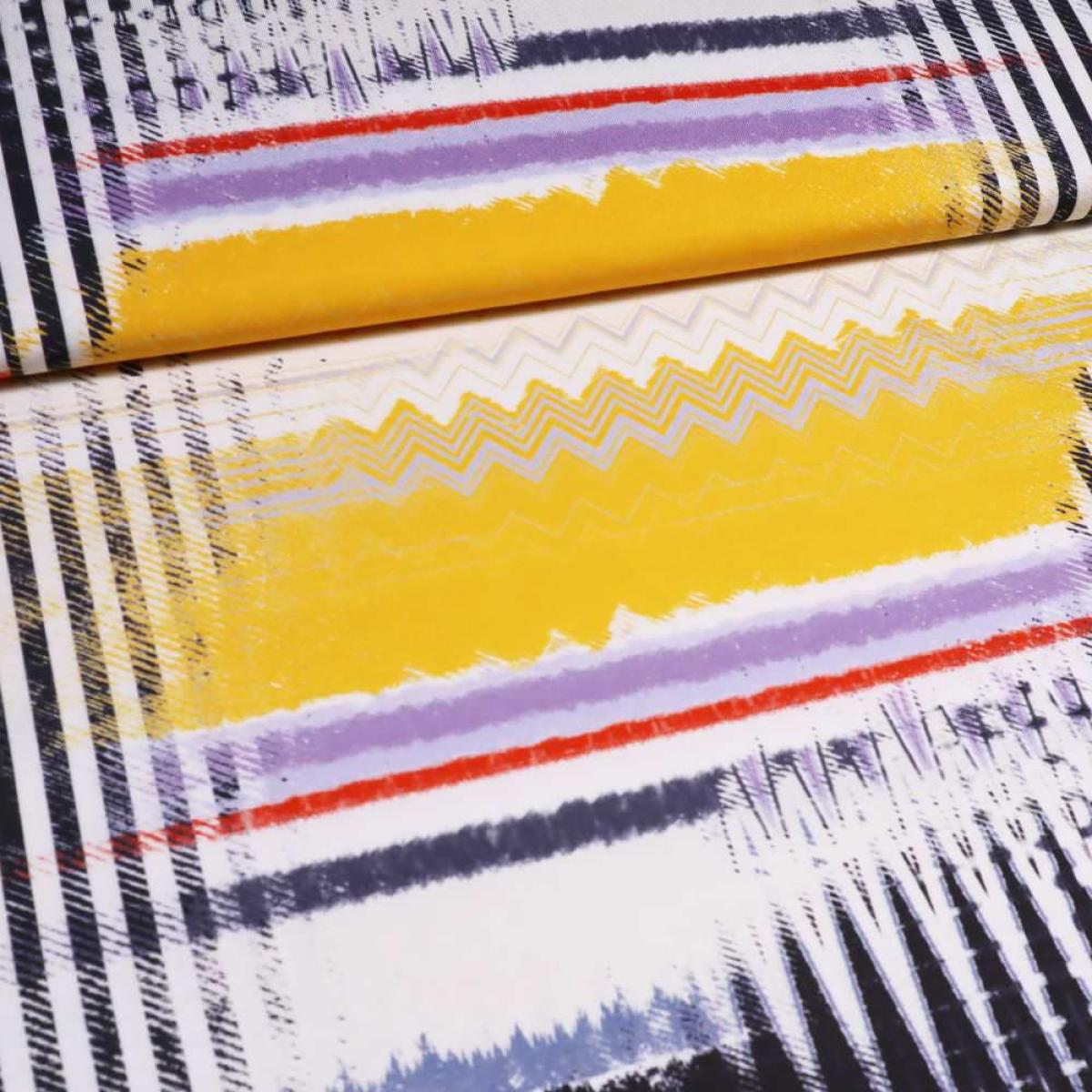 Fabric viscose jersey stripes zig-zag design wool white black yellow lilac colorful dress fabric children's fabric