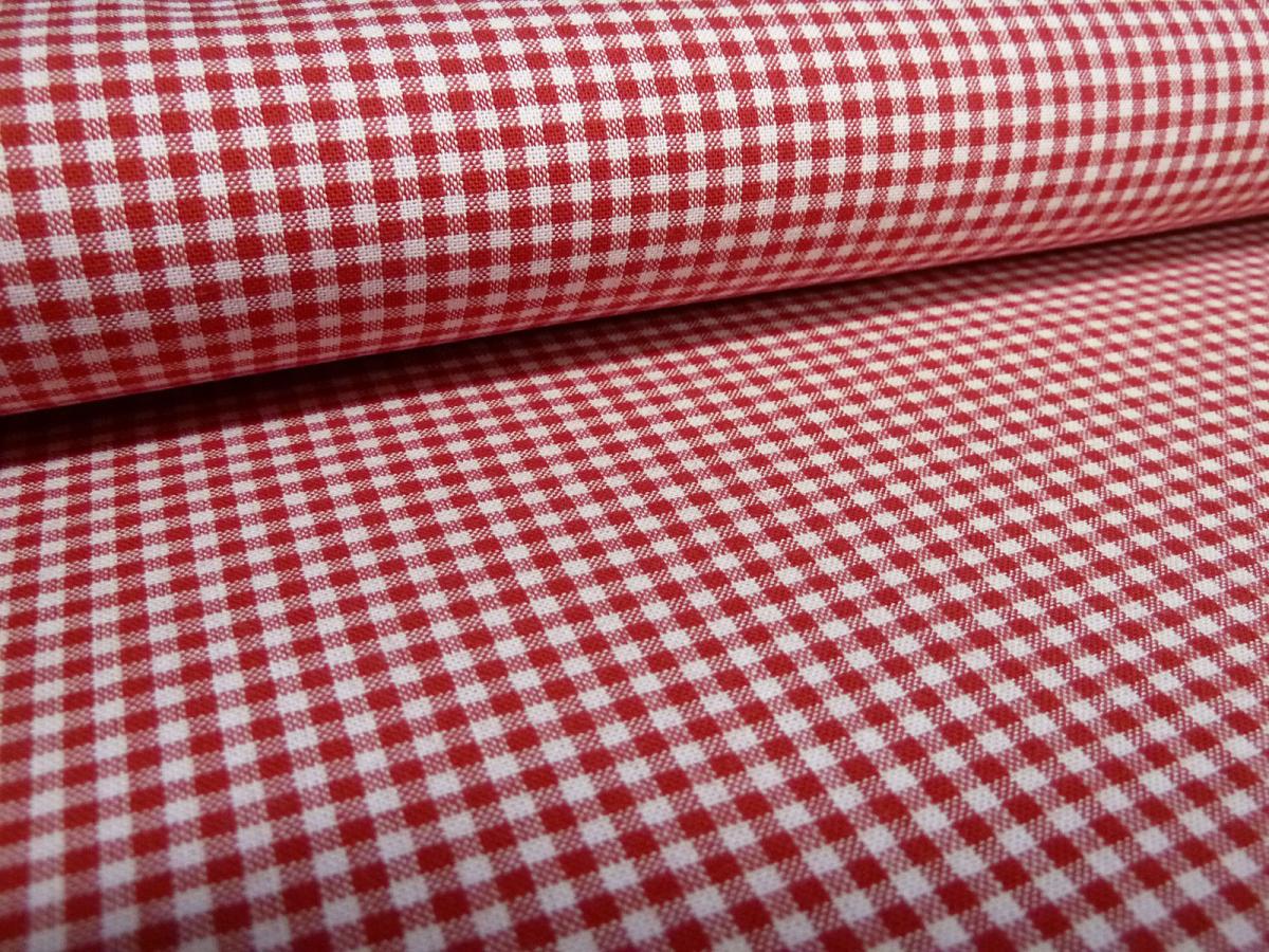 Stoff 100% Baumwolle 2 mm Zefir Karo rot weiß kariert Kleidestoff Blusenstoff Dekostoff​