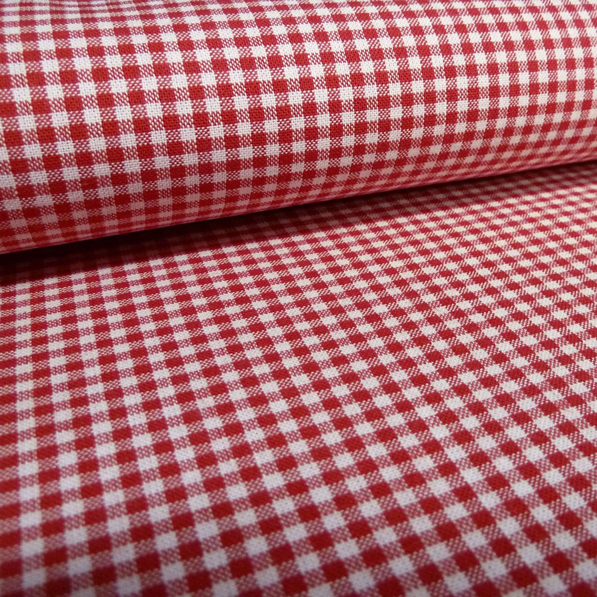 Stoff 100% Baumwolle 2 mm Zefir Karo rot weiß kariert Kleidestoff Blusenstoff Dekostoff​
