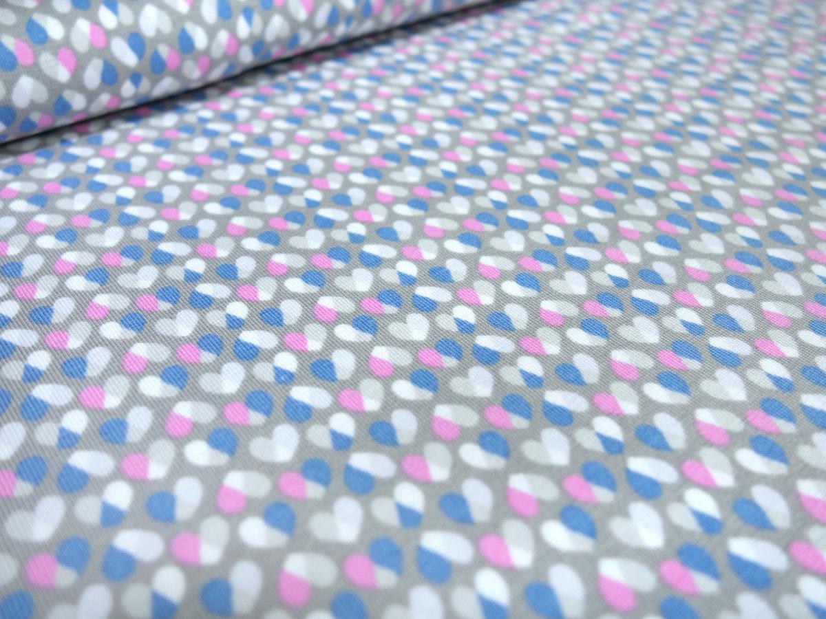 Fabric cotton jersey small hearts design gray pink blue white dress fabric children's fabric
