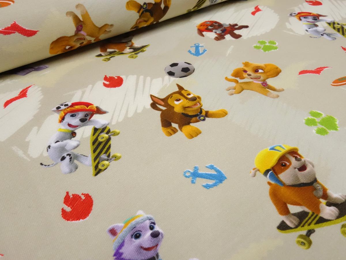 Fabric cotton jersey license print Paw Patrol beige-brown colorful children's fabric dress fabric license fabric