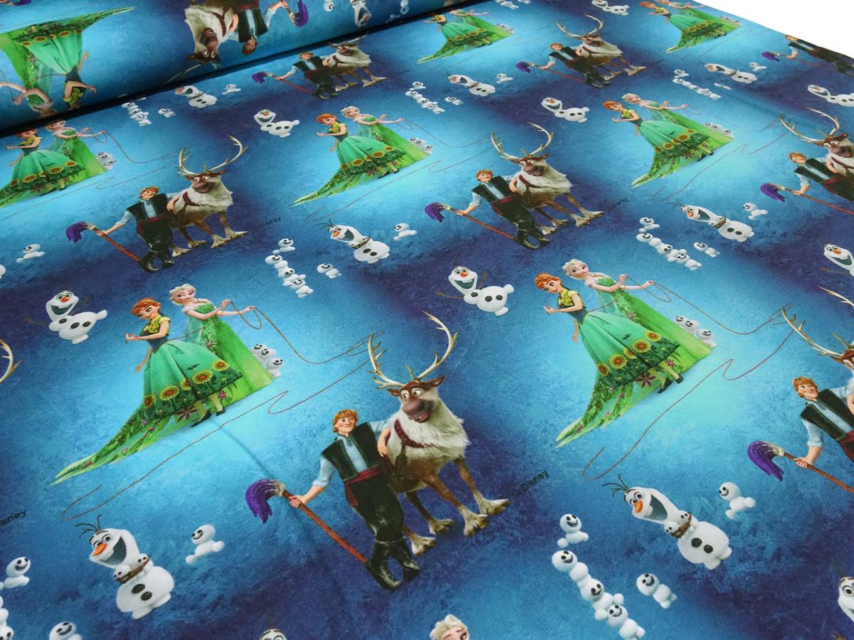 Stoff Baumwolle Jersey Disney Eiskönigin Frozen Anna Elsa blau grün bunt Kinderstoff Kleiderstoff