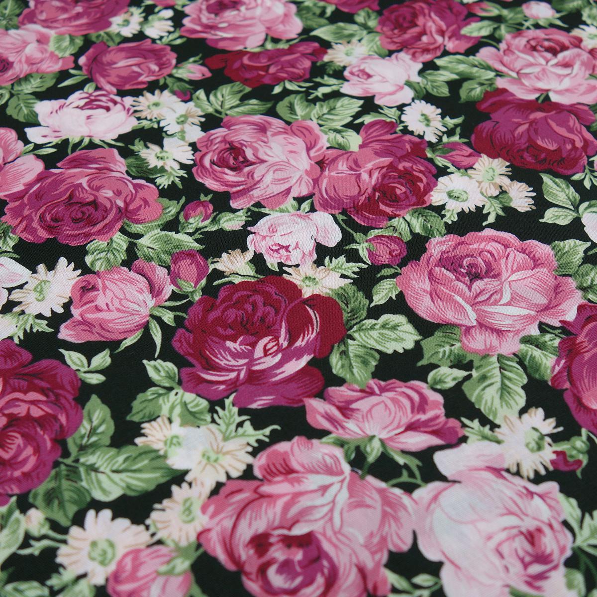 Fabric cotton poplin blouse fabric with rose flower design black pink pink green dress fabric decorative fabric