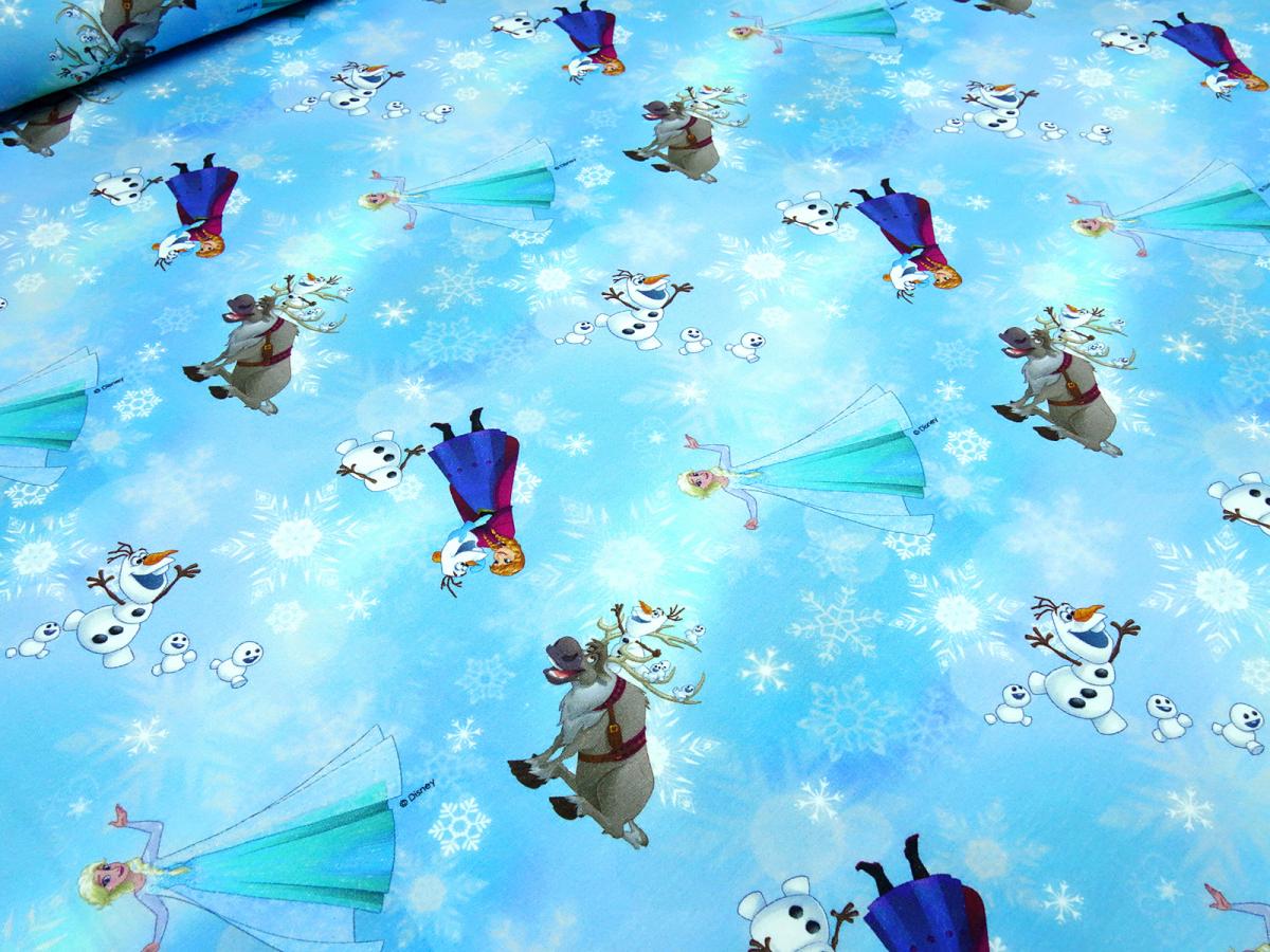 Baumwoll Jersey Disney Eiskönigin Frozen Anna Elsa Olfa blau-türkis bunt Kinderstoff Kleiderstoff
