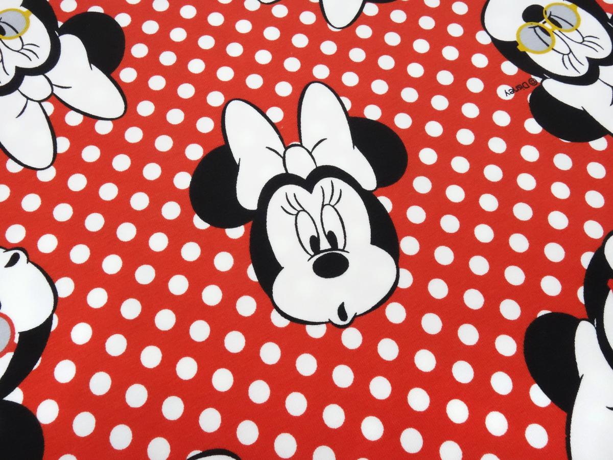 Fabric cotton jersey with Disney Minnie Mouse design red white black children's fabric dress fabric license fabric