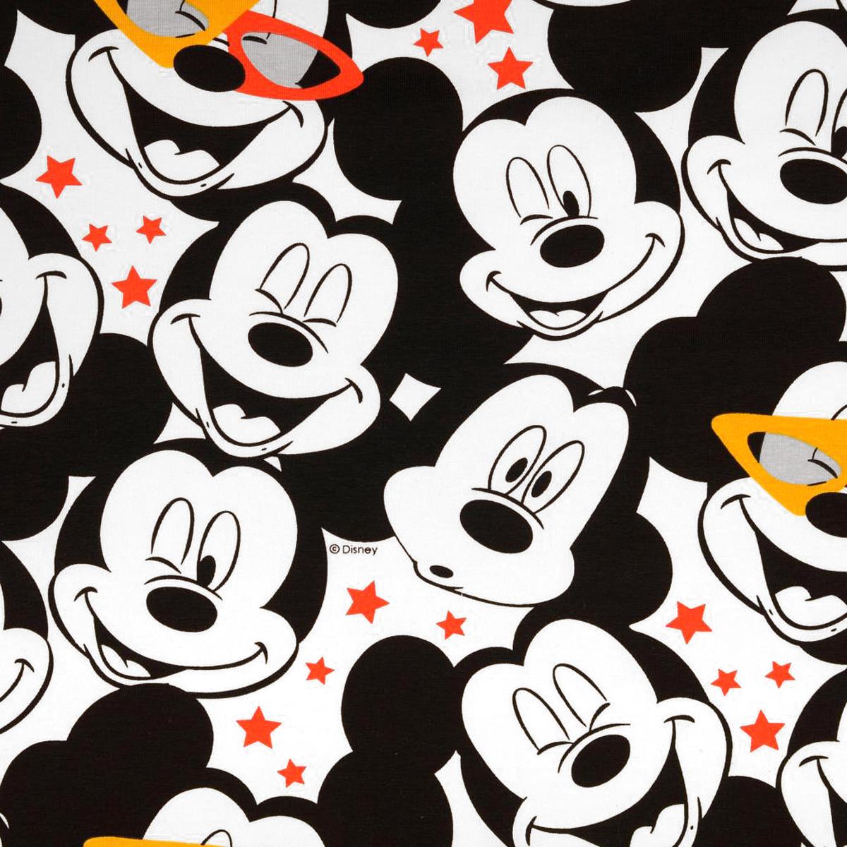 Fabric cotton jersey Disney Mickey Mouse head design white black red yellow license fabric children's fabric dress fabric