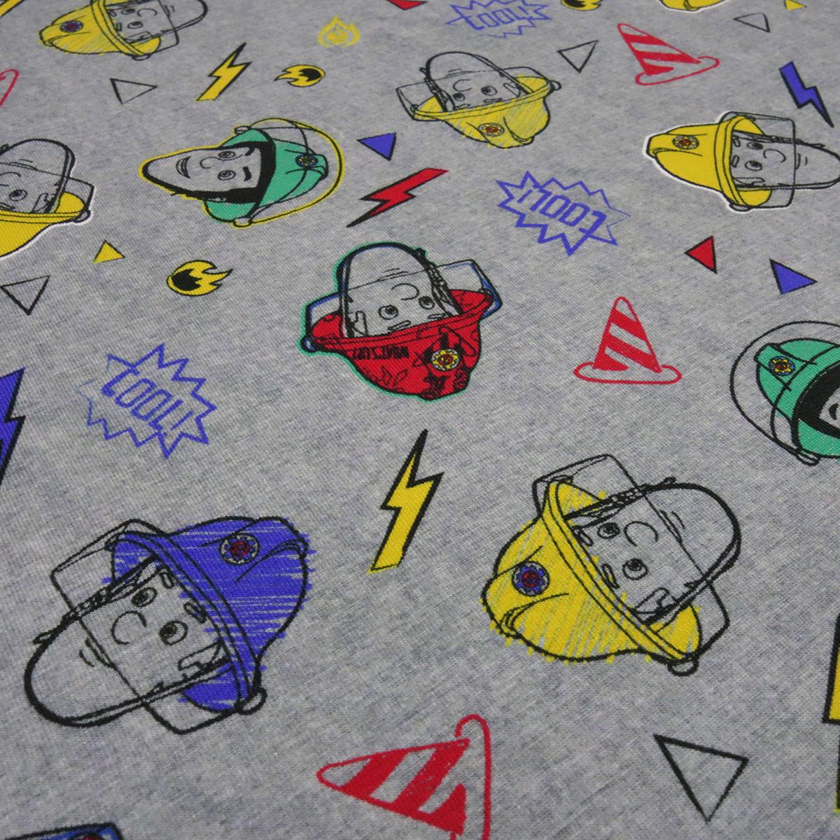 Fabric cotton jersey license print Fireman Sam grey melange colorful children's fabric dress fabric