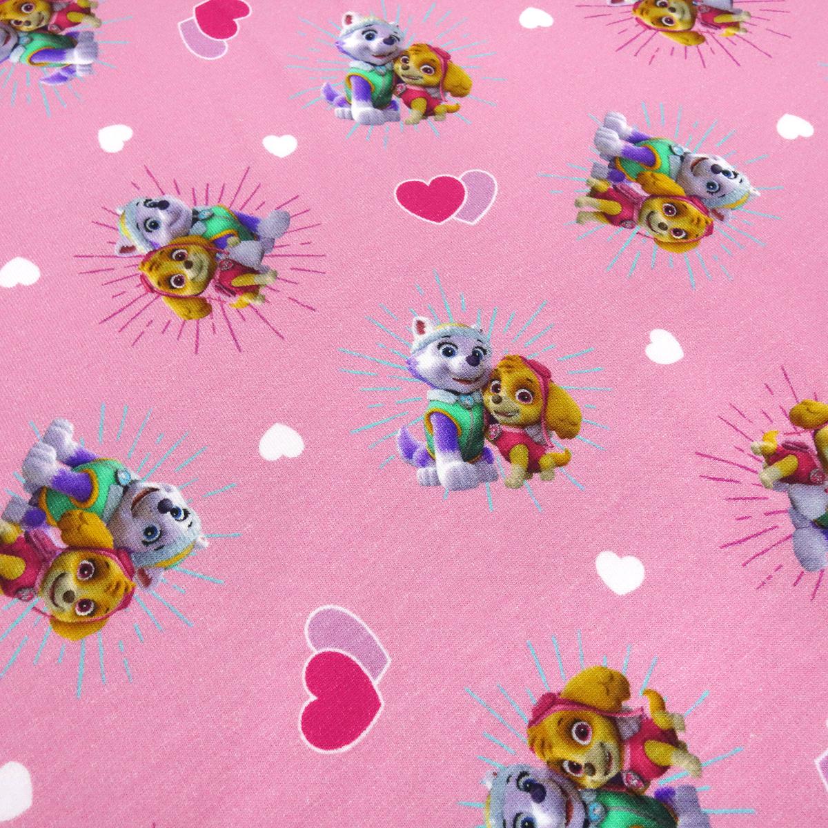 Fabric cotton jersey license print Paw Patrol hearts pink colorful children's fabric dress fabric