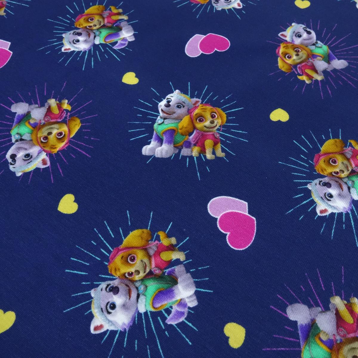 Fabric cotton jersey Paw Patrol hearts blue colorful children's fabric dress fabric license fabric
