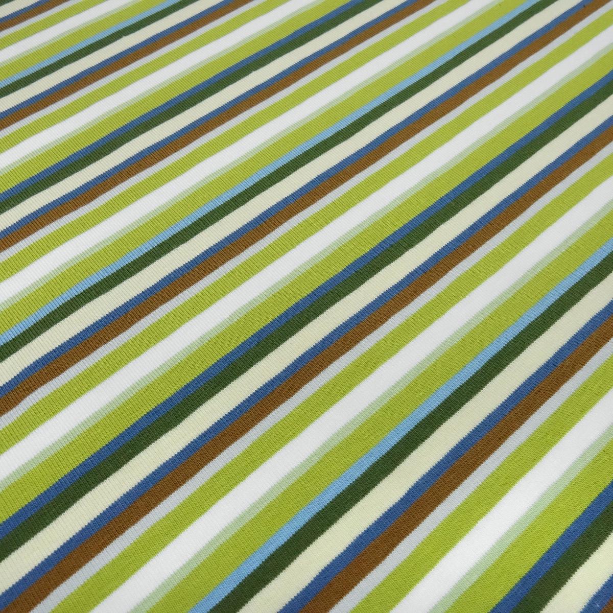Stoff Baumwolle Jersey mit bunten Streifen Design grün braun weiß blau grau bunt gestreift Kleiderstoff Kinderstoff
