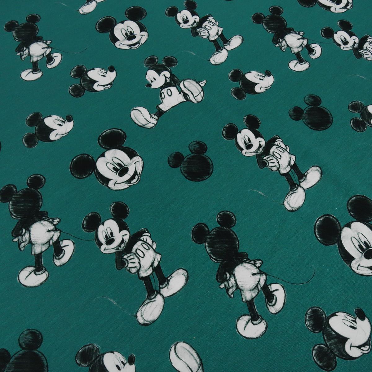 Fabric cotton jersey Disney Mickey Mouse retro design green black white license fabric children's fabric dress fabric