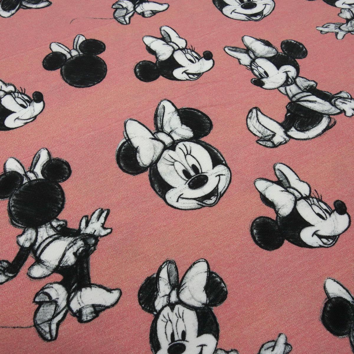 Fabric cotton jersey Disney Minnie Mouse retro design dusky pink black white license fabric children's clothing fabric