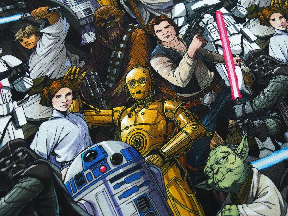 Fabric cotton jersey Star Wars 2 comic characters design black white colorful children's fabric dress fabric