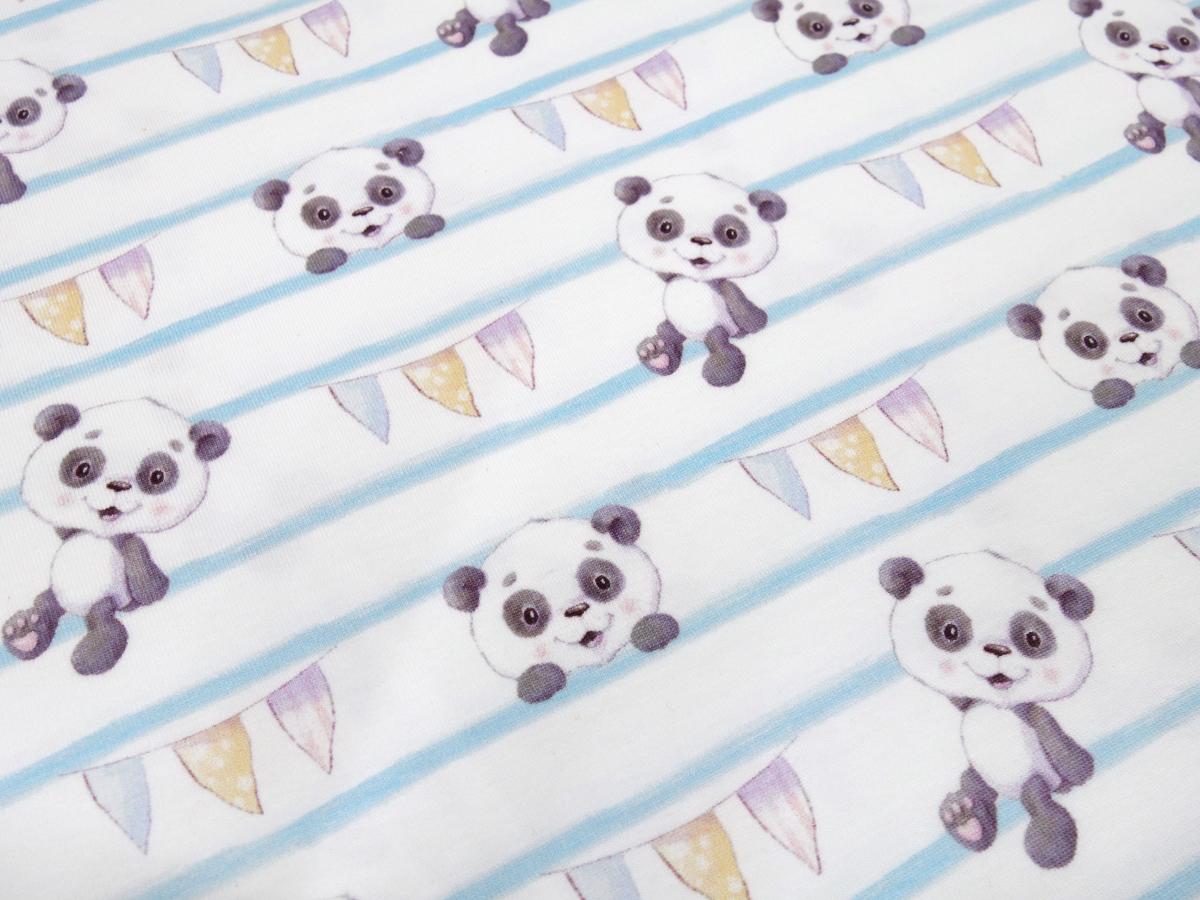 Fabric cotton jersey with panda bear stripes design white blue black colorful children's fabric dress fabric