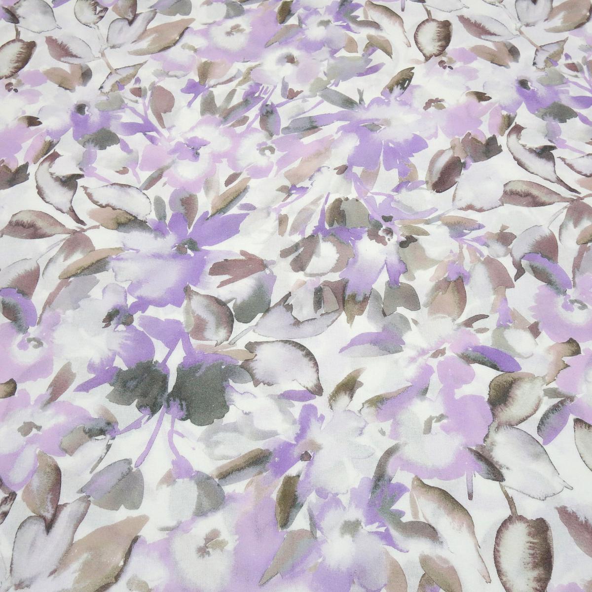 Stoff Viskose Leinen Voile Blusenstoff mit Blumen Blüten Design weiß flieder grau beige braun Kleiderstoff