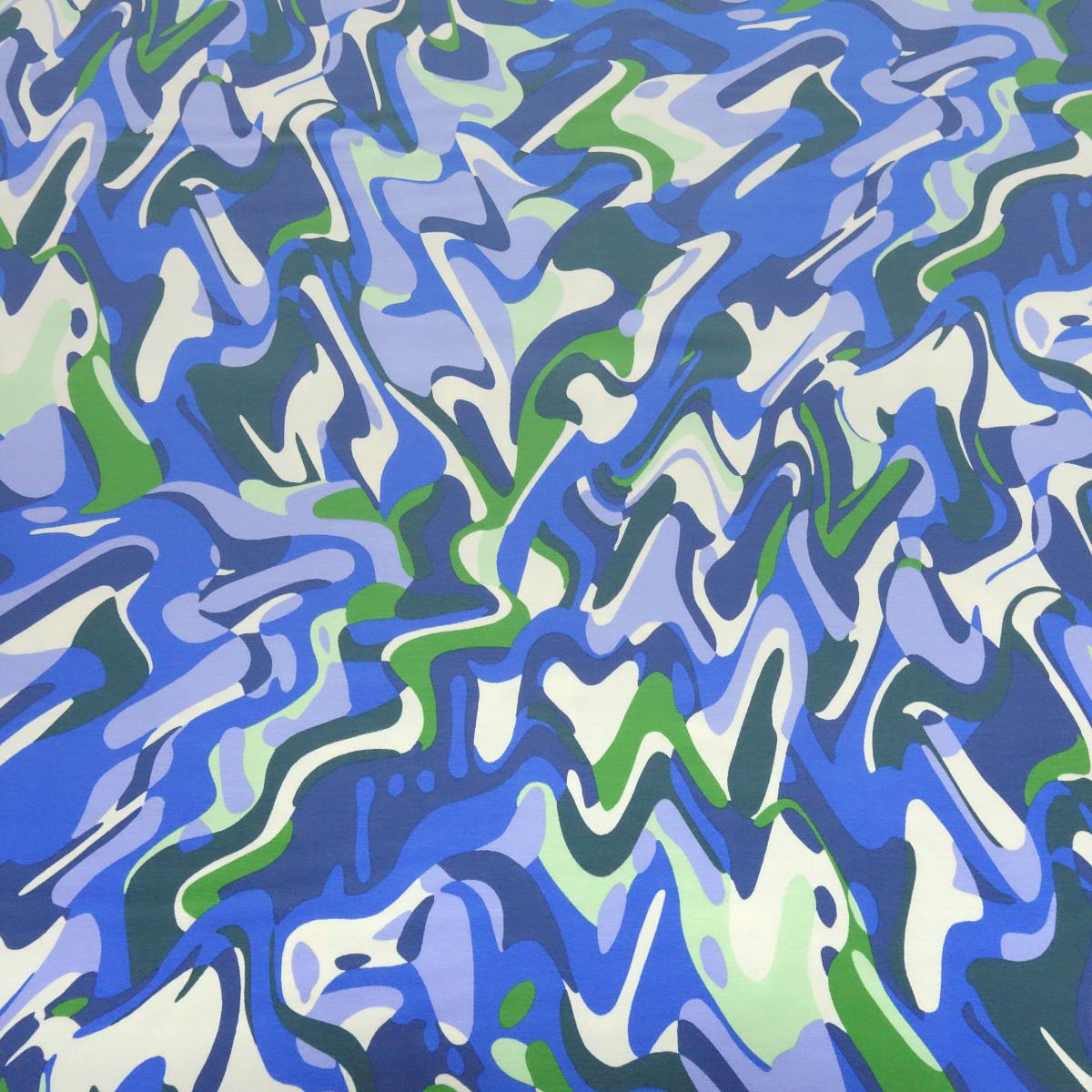 Stoff Baumwolle Jersey mit abstrakten grafischen Design hellblau blau grün cremeweiß Kleiderstoff Kinderstoff