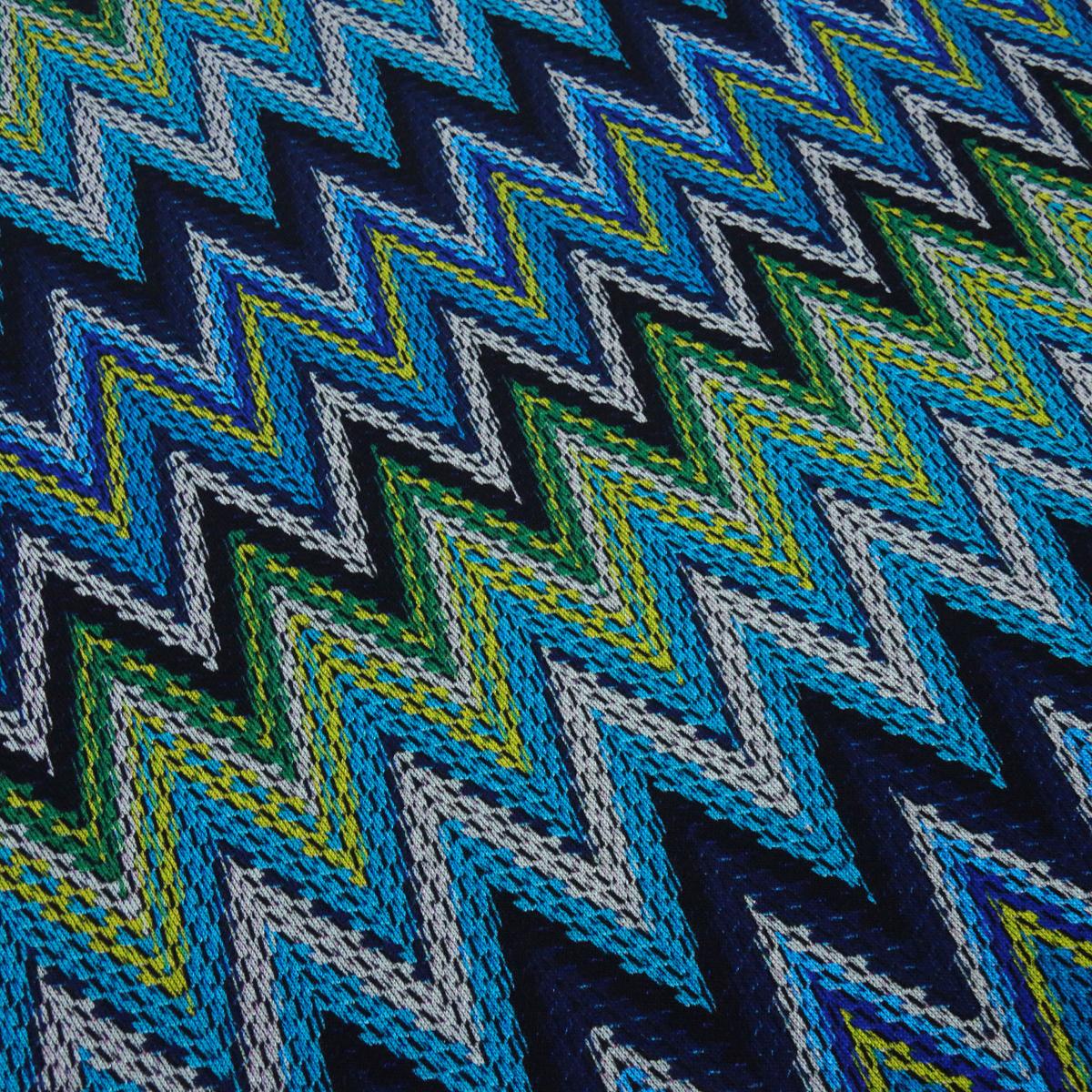 Fabric knitted jersey zig zag design turquoise navy blue white yellow green colorful dress fabric children's fabric
