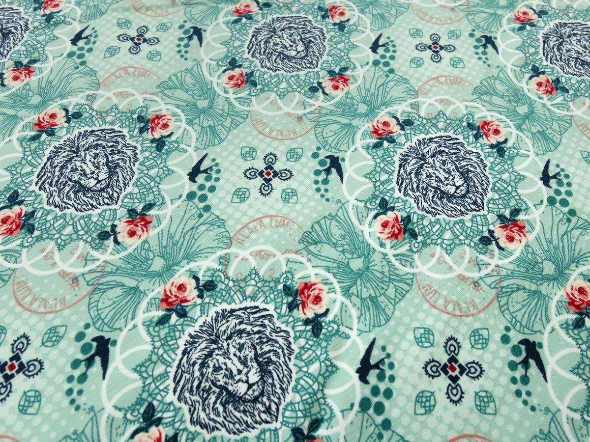 Fabric cotton jersey lion love mint green blue red colorful dress fabric children's fabric Aunt Ema