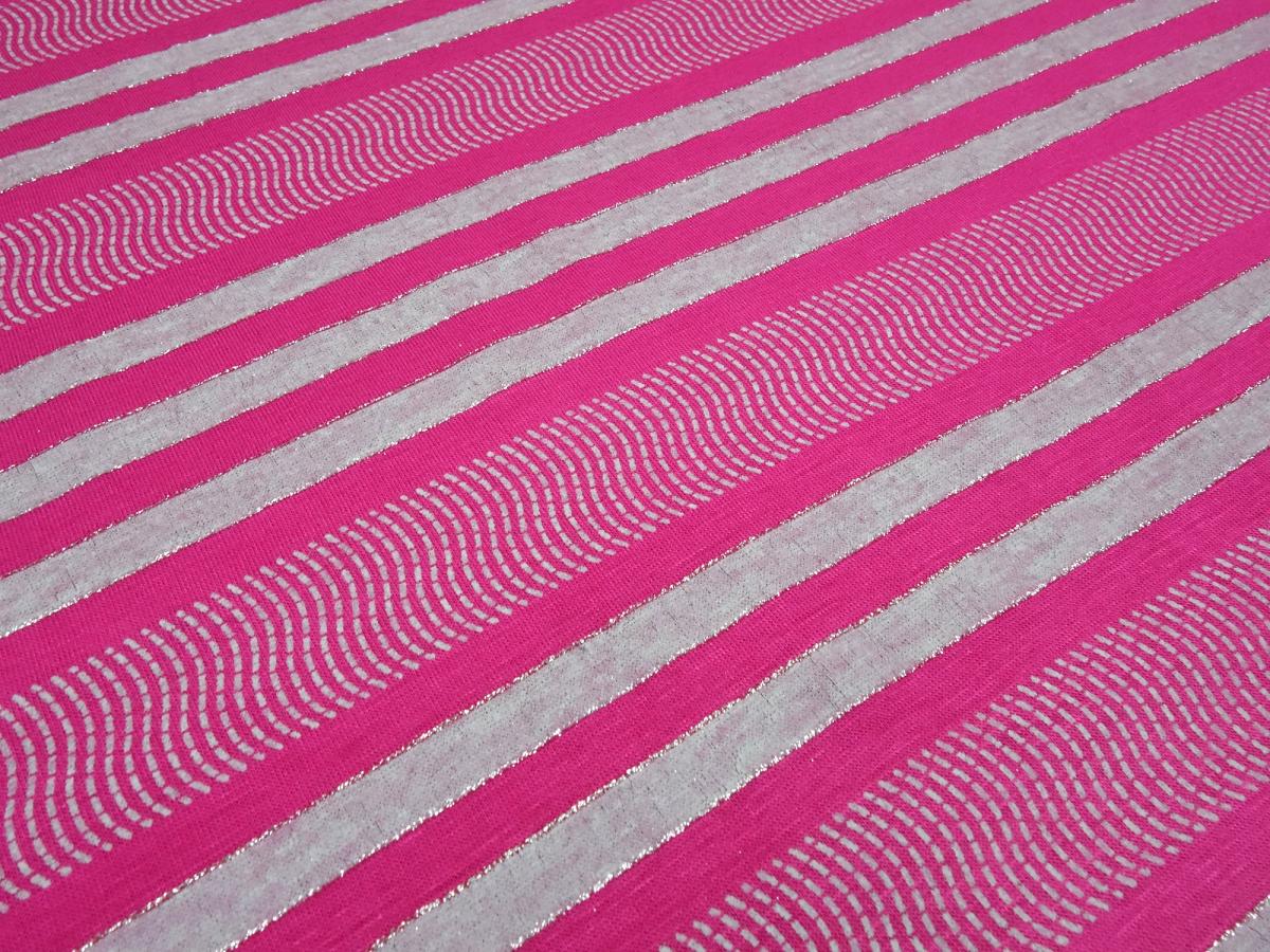 Fabric viscose jersey glitter stripes design pink gray silver striped dress fabric