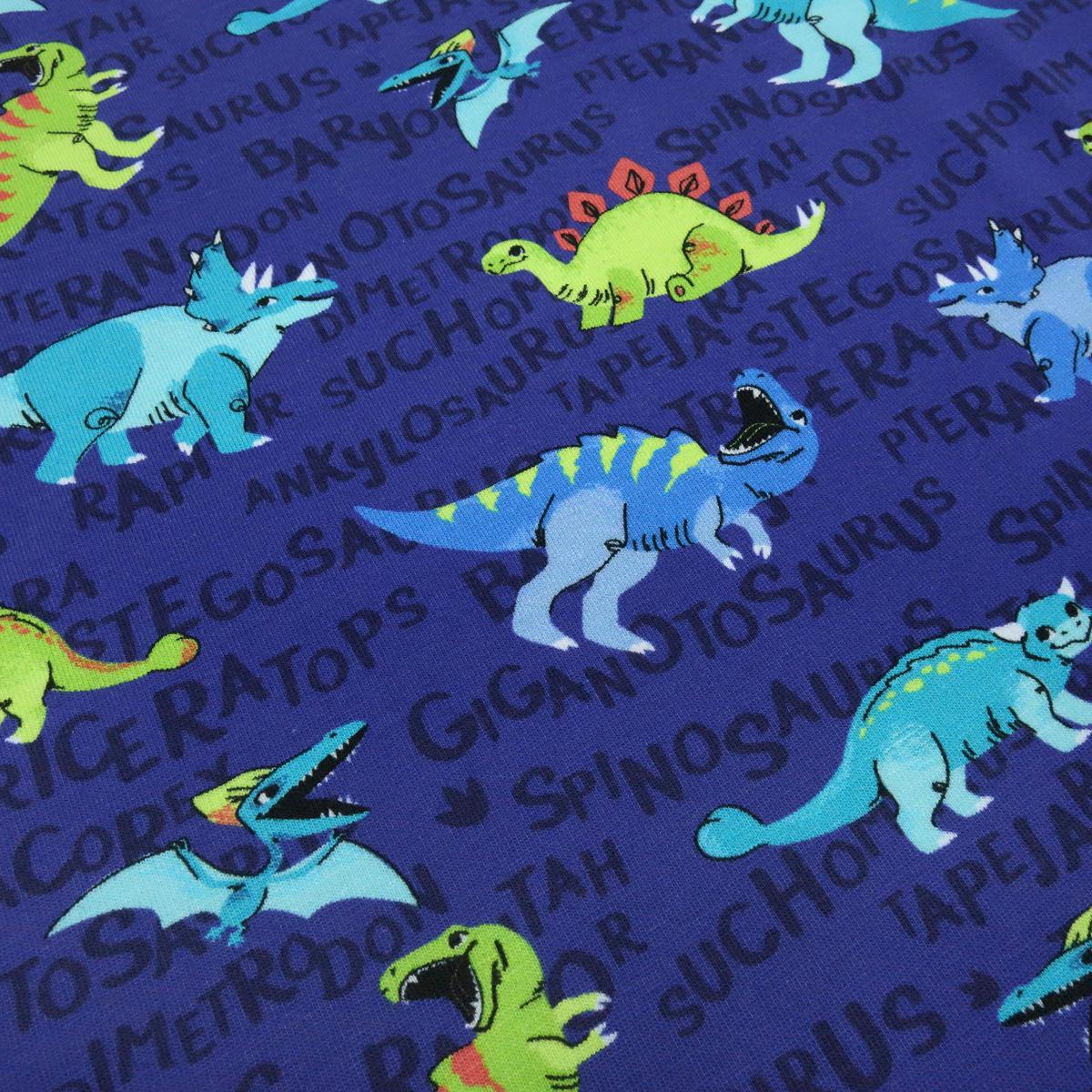 Stoff Baumwolle Jersey Dinos Dinosaurier royal blau türkis grün bunt Kinderstoff Kleiderstoff Meterware