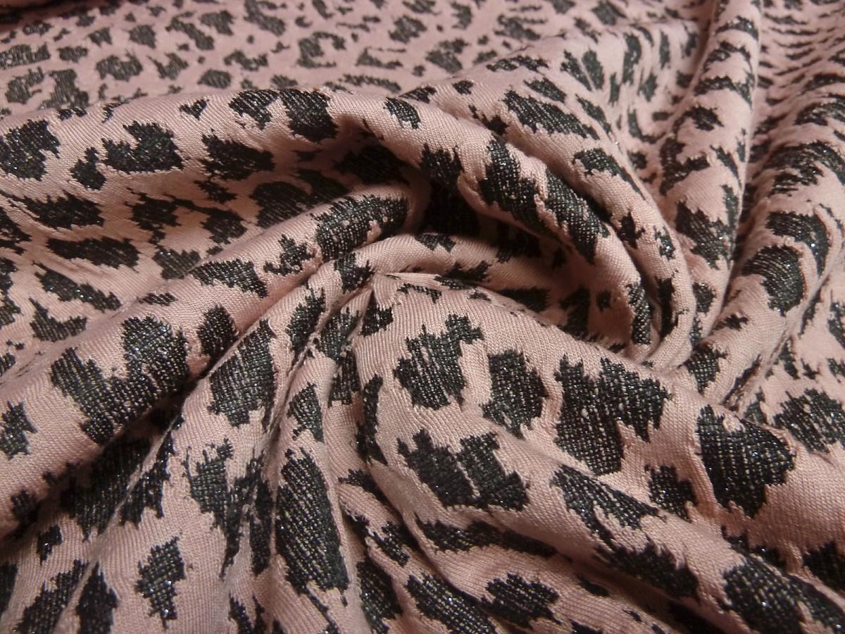 Fabric knitted fabric jacquard leopard design old pink black silver lurex dress fabric