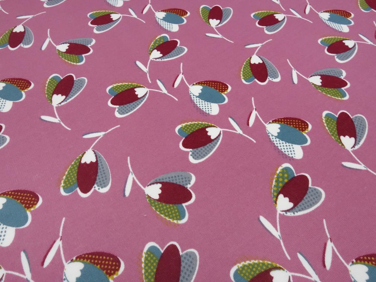 Fabric alpine fleece sweatshirt fabric with retro vintage floral design pink white red yellow gray petrol dress fabric hoodie fabric