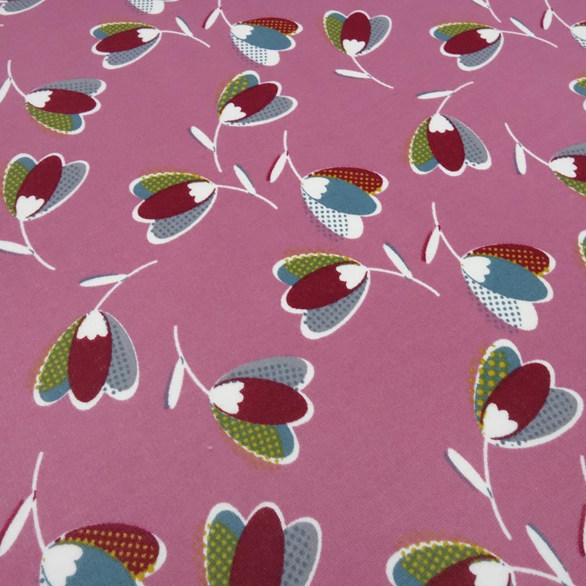 Fabric alpine fleece sweatshirt fabric with retro vintage floral design pink white red yellow gray petrol dress fabric hoodie fabric