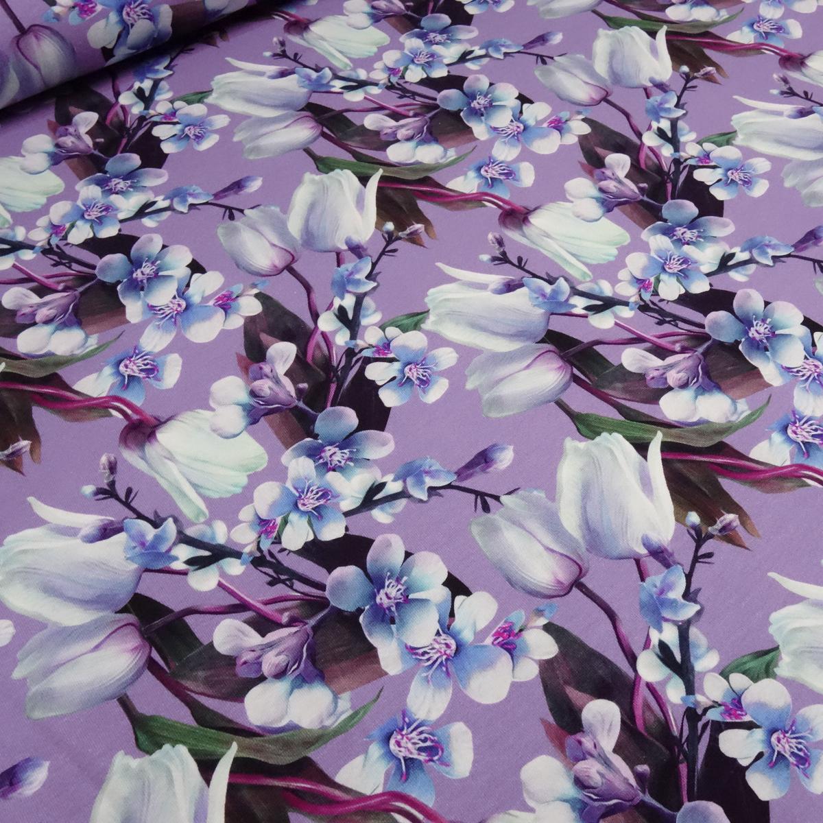 Fabric cotton jersey flowers blossoms tendrils 